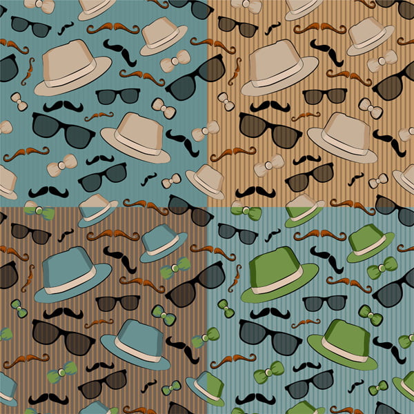Set of four seamless backgrounds with retro dandy elements