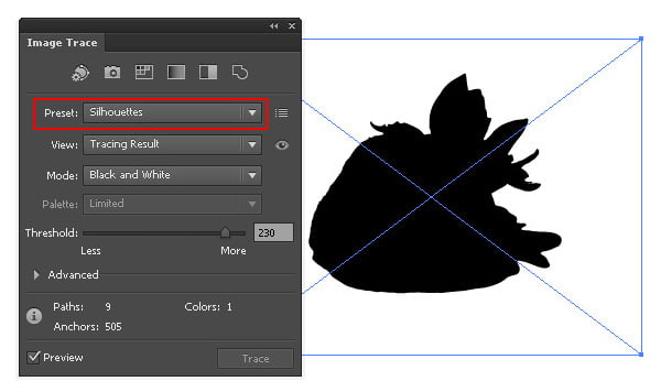 The new preset, "Silhouettes" allows quick creation of vector silhouettes.